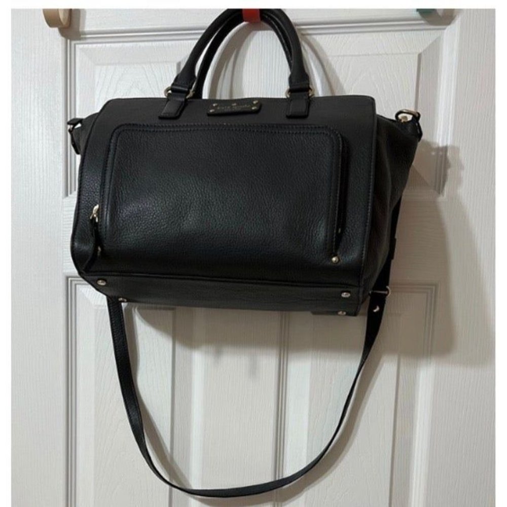 Kate Spade Sz Medium Navy Satchel W/ Shoulder Strap Pebbled Leather - Picture 4 of 11